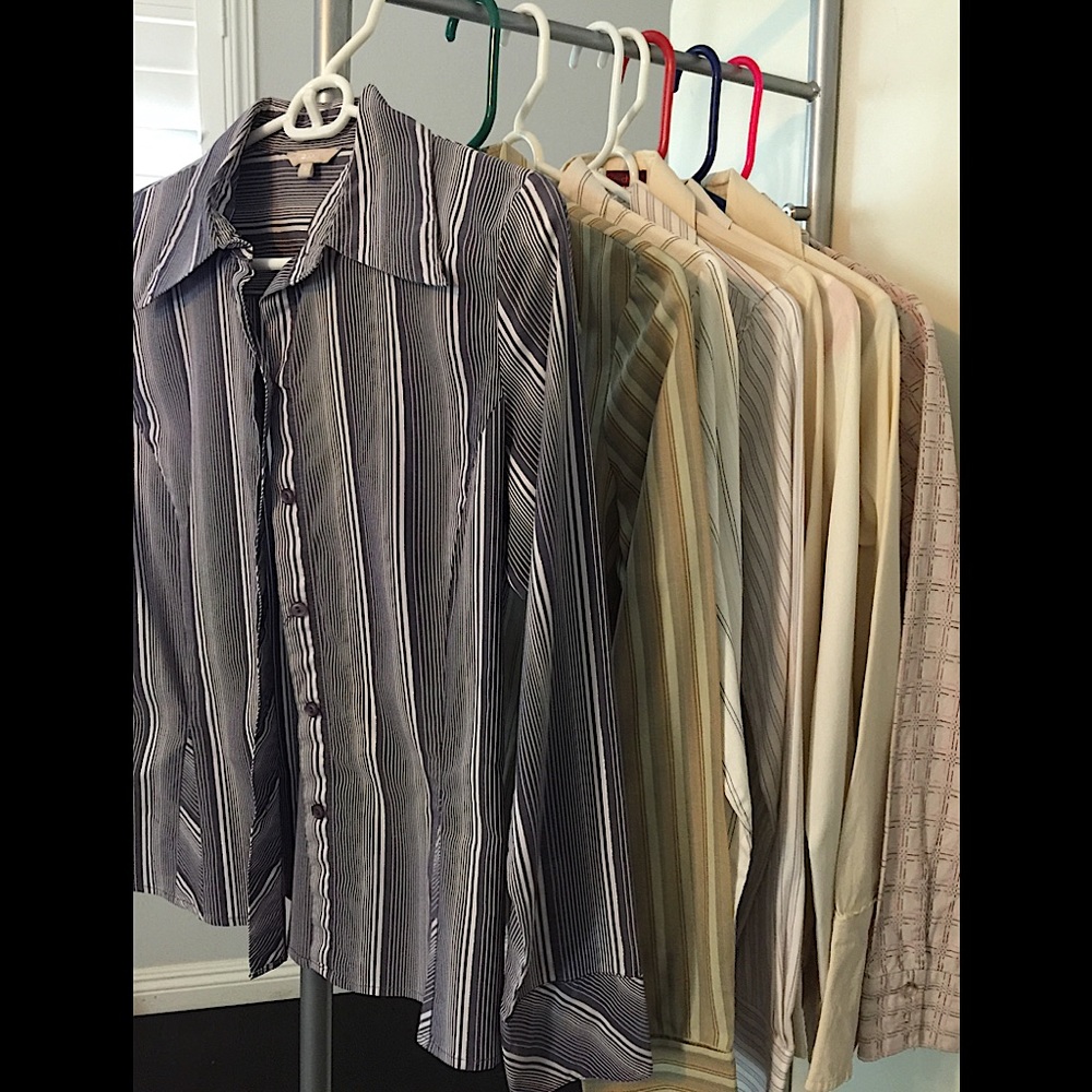 Four Women Long Sleeve Striped Work Shirts